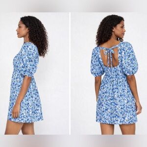 NWT Anthropologie Jacquie The Label Blue Floral Puff Sleeve Mini Dress - Size L